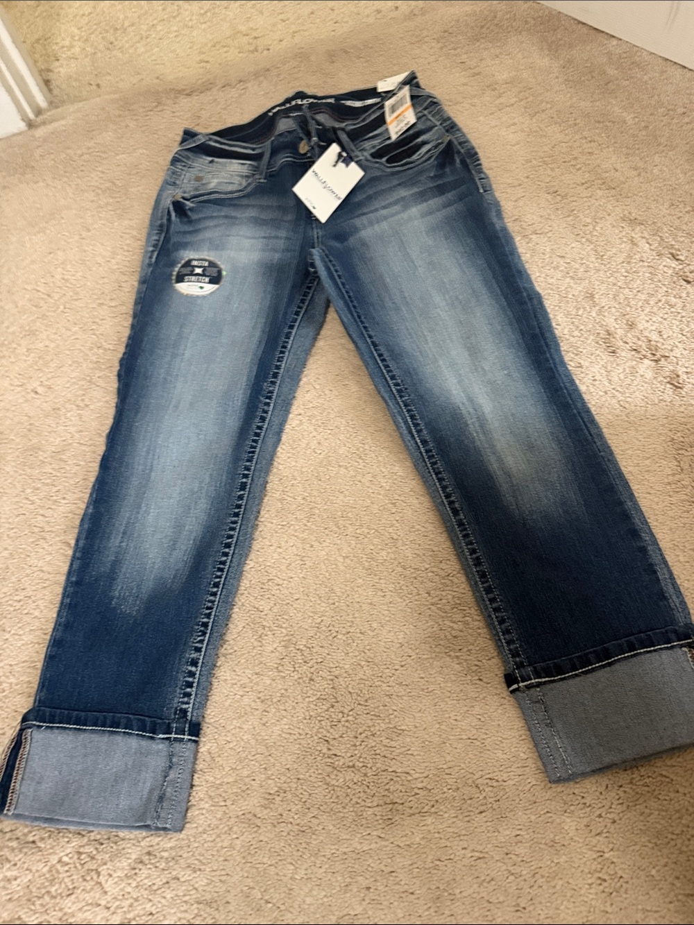 Wallflower Distressed Mid Blue Cropped Jeans
